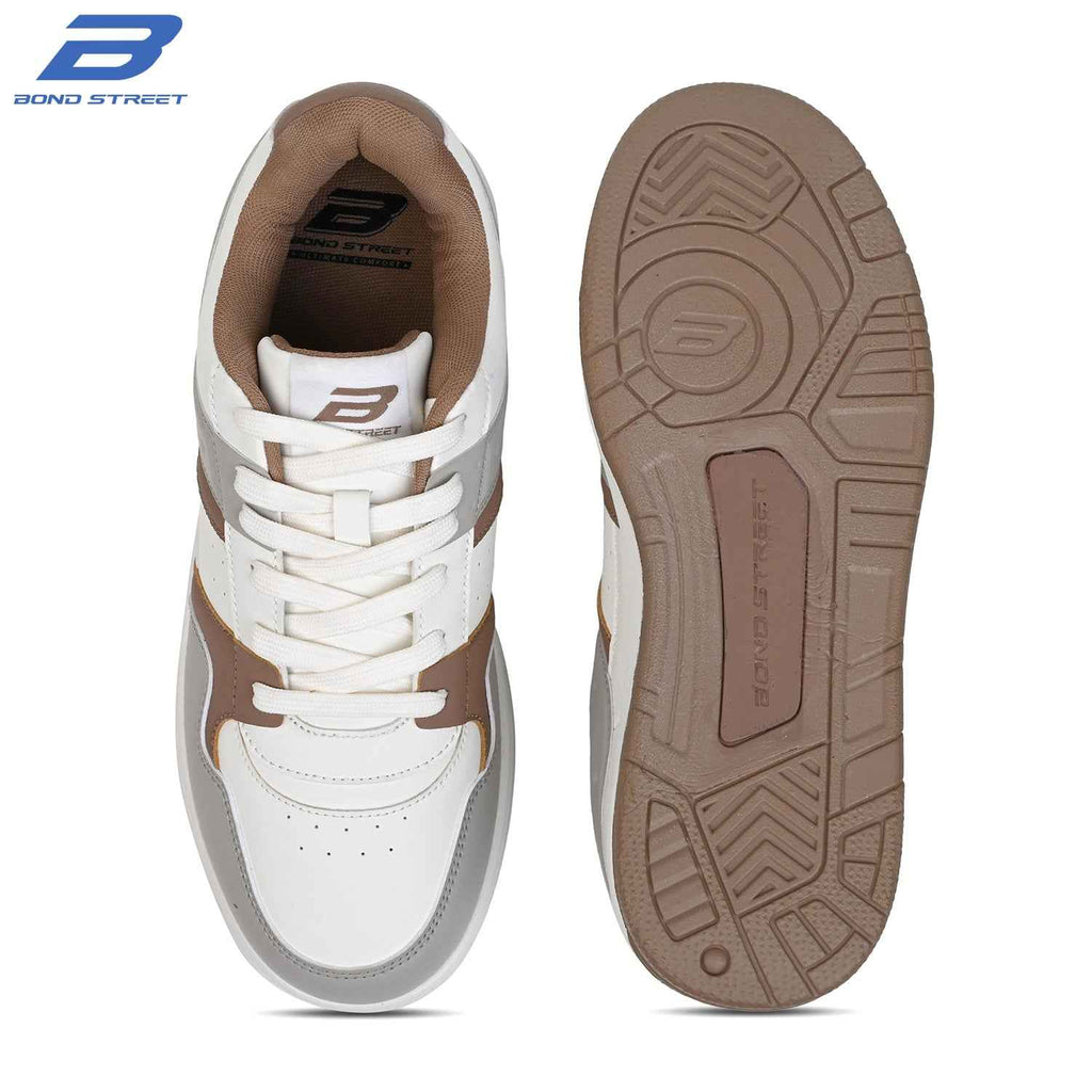 Men's White & Tan Casual Sneakers