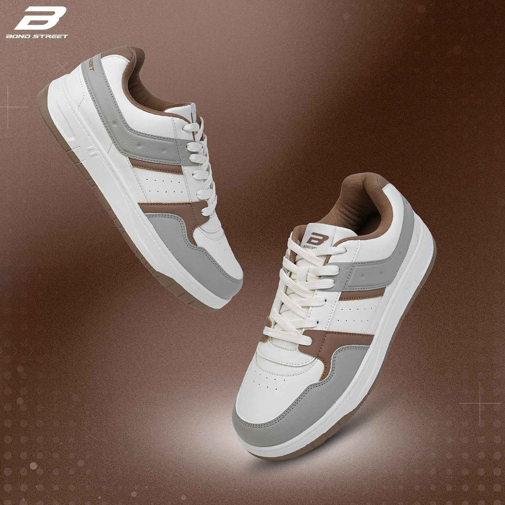 Men's White & Tan Casual Sneakers