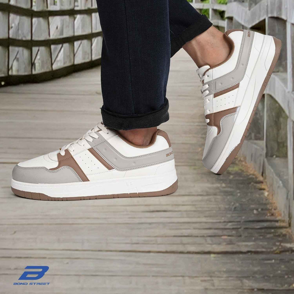 Men's White & Tan Casual Sneakers