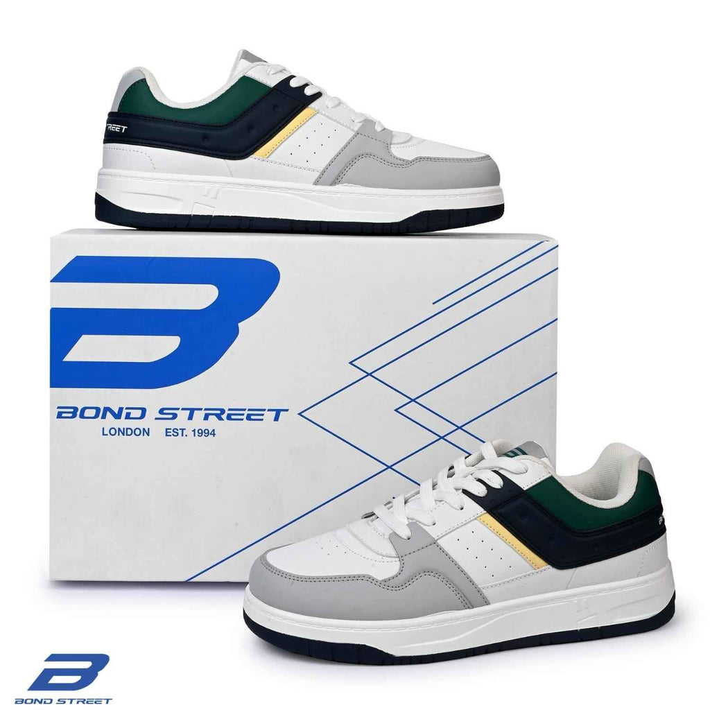 Men's White & Green Casual Sneakers