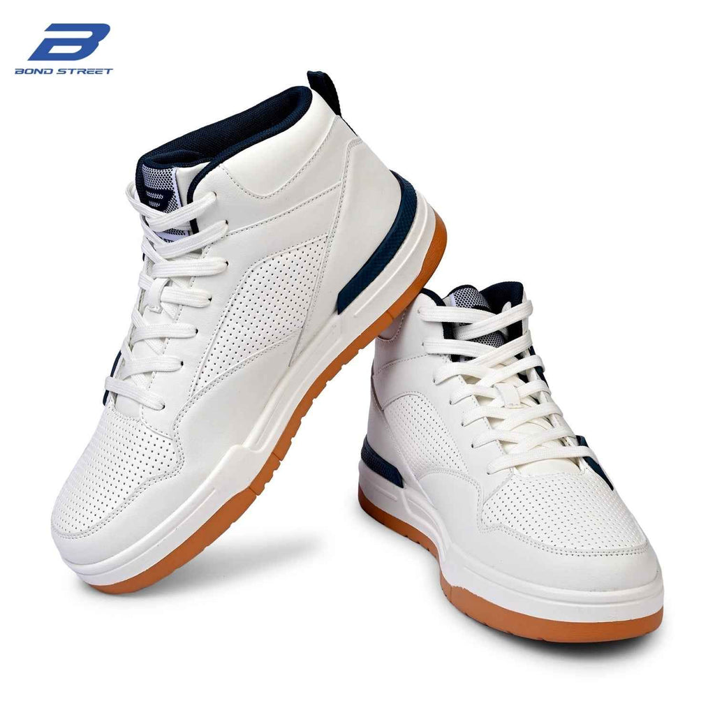 Men's White & Blue PU Upper Casual Sneakers