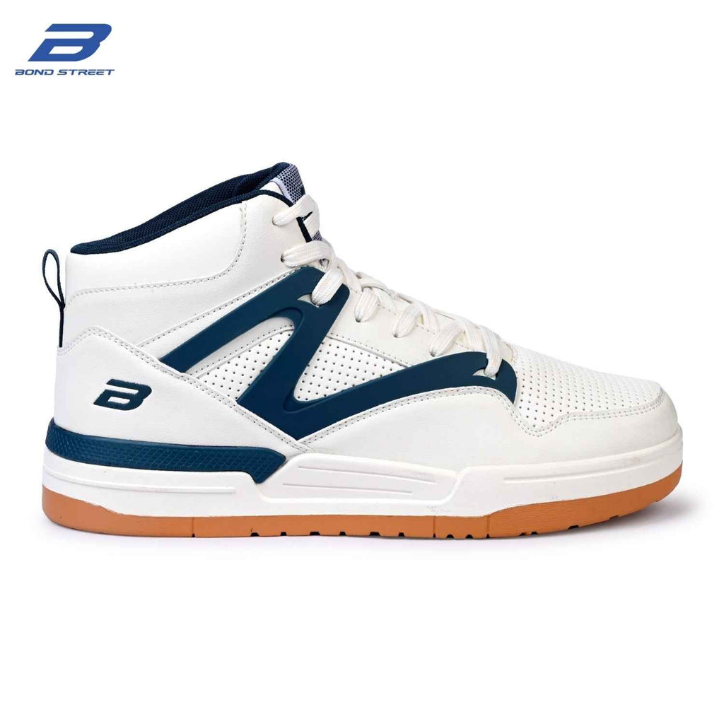 Men's White & Blue PU Upper Casual Sneakers