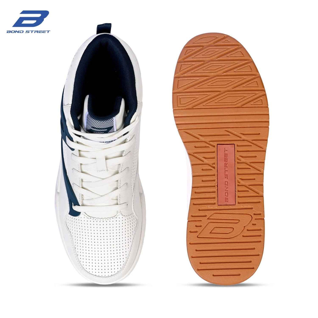 Men's White & Blue PU Upper Casual Sneakers