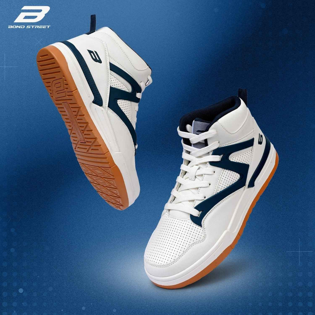 Men's White & Blue PU Upper Casual Sneakers
