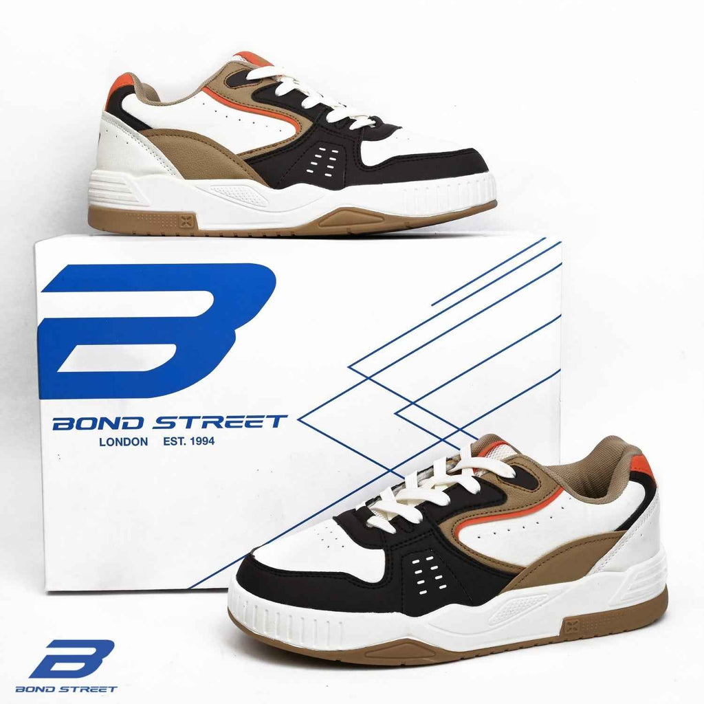 Men's White & Brown Casual Sneakers