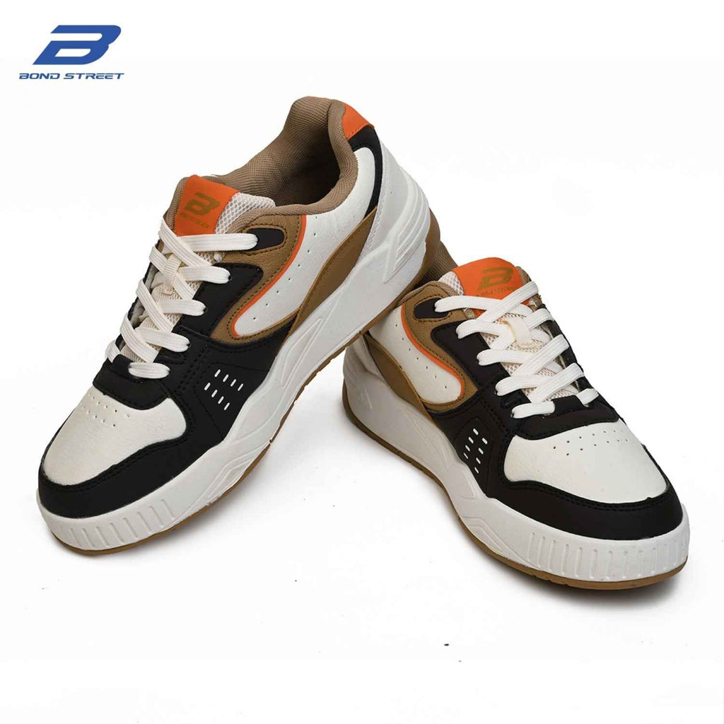 Men's White & Brown Casual Sneakers