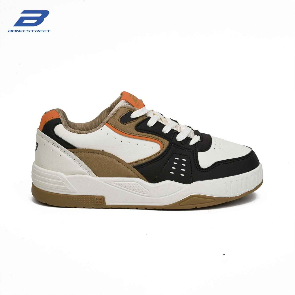 Men's White & Brown Casual Sneakers