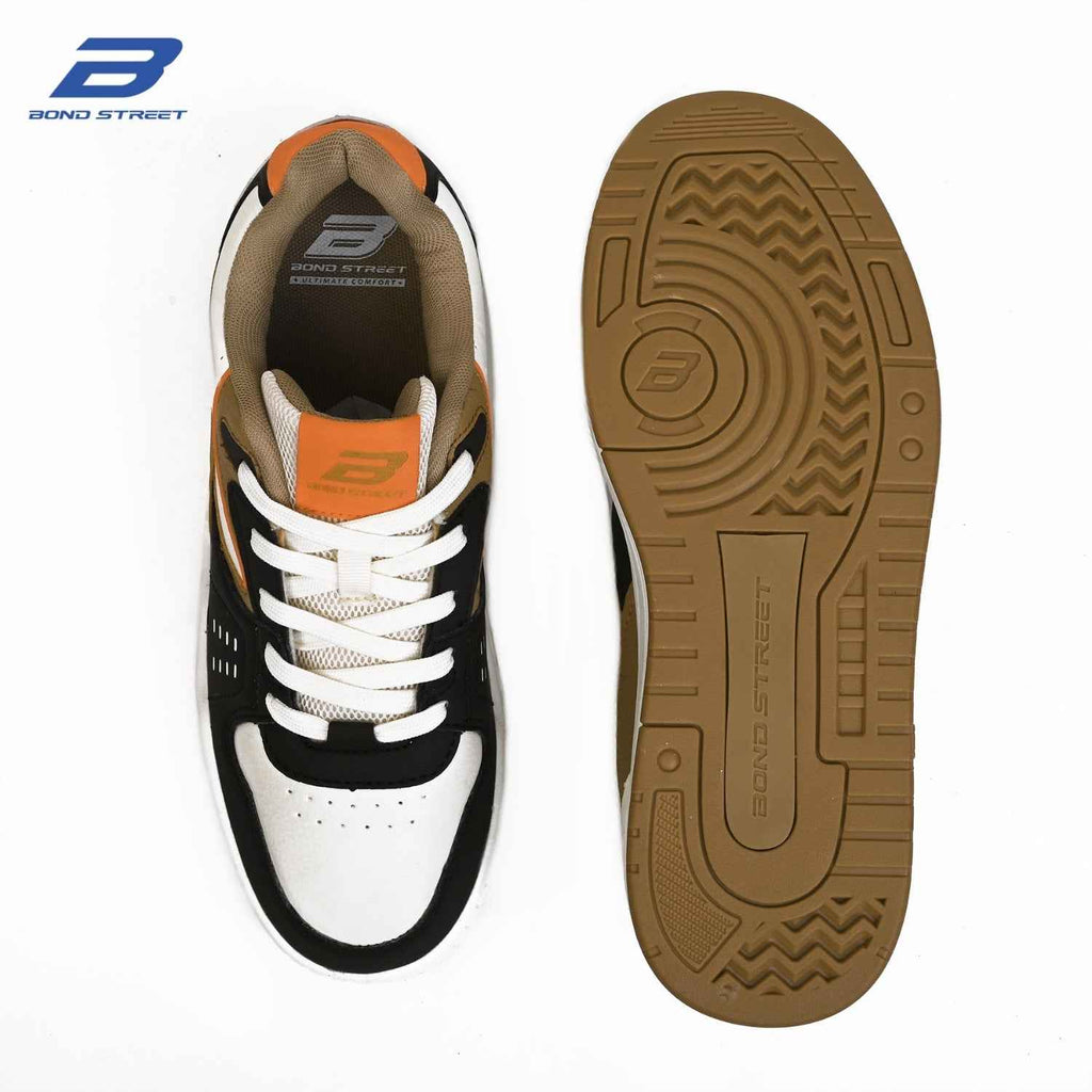 Men's White & Brown Casual Sneakers