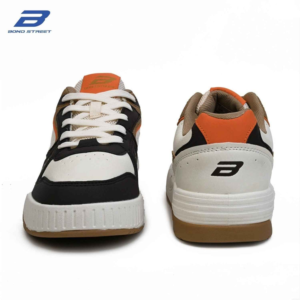 Men's White & Brown Casual Sneakers