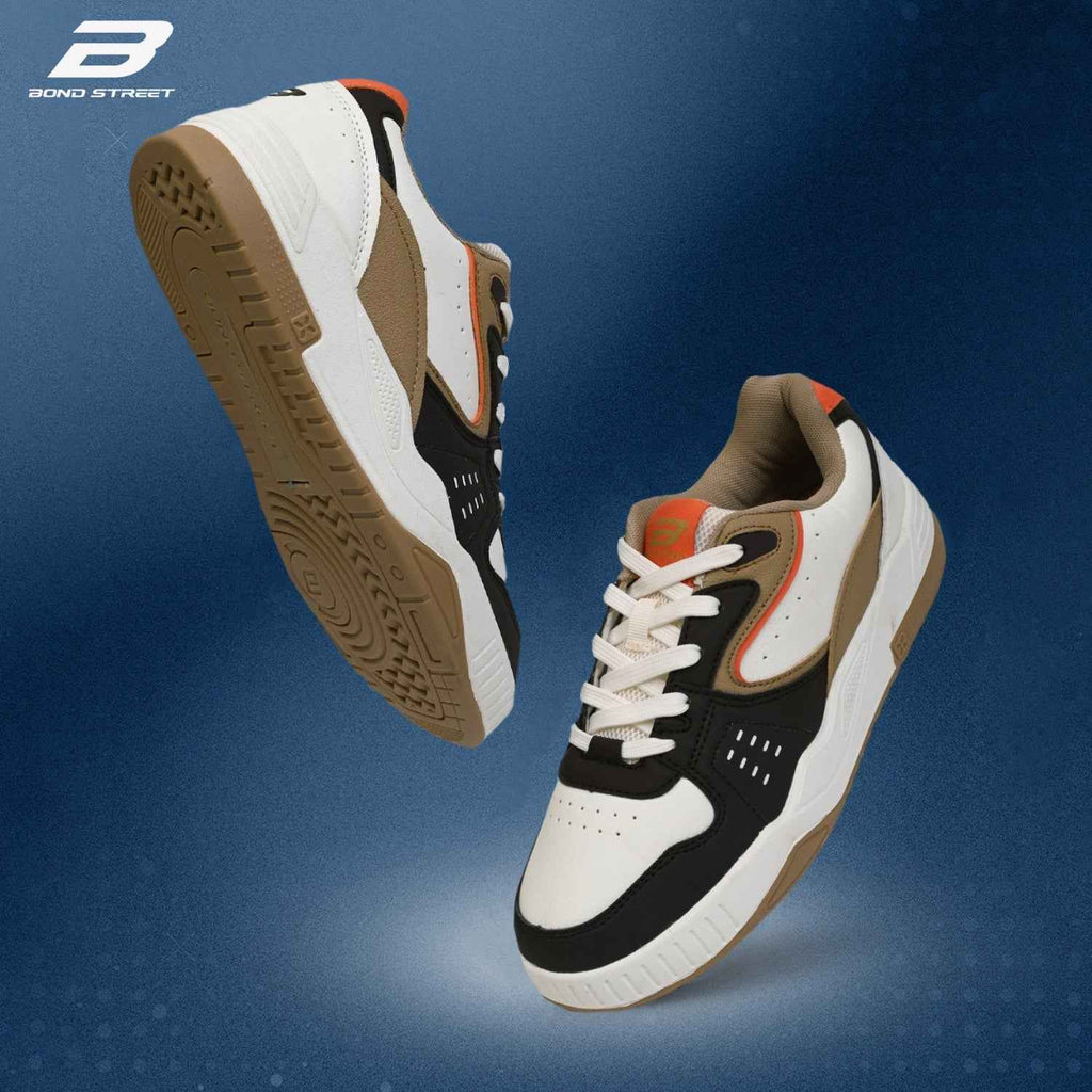 Men's White & Brown Casual Sneakers