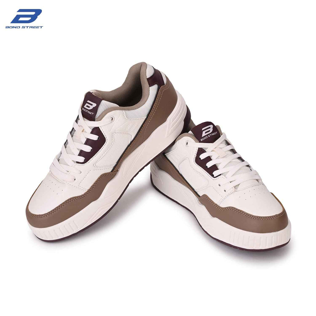Men's White & Brown Casual Sneakers