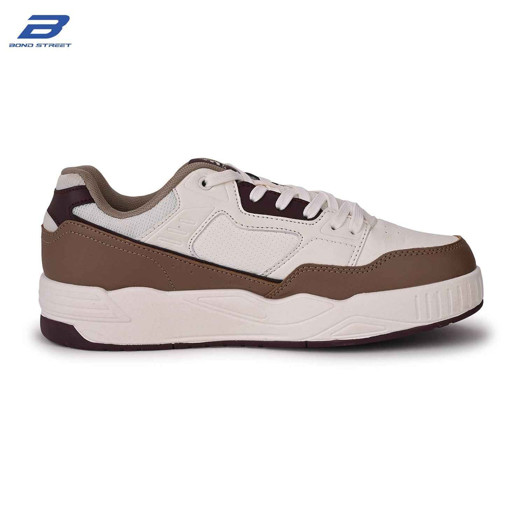 Men's White & Brown Casual Sneakers
