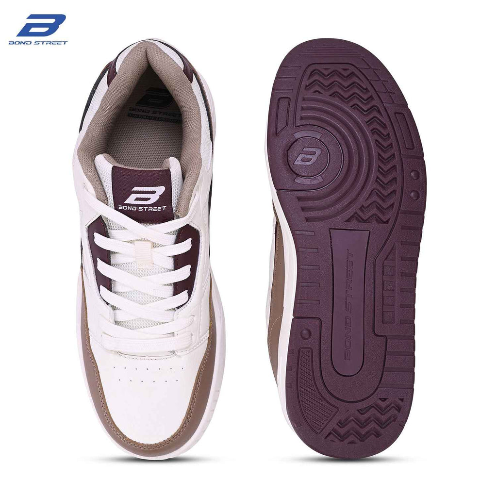 Men's White & Brown Casual Sneakers