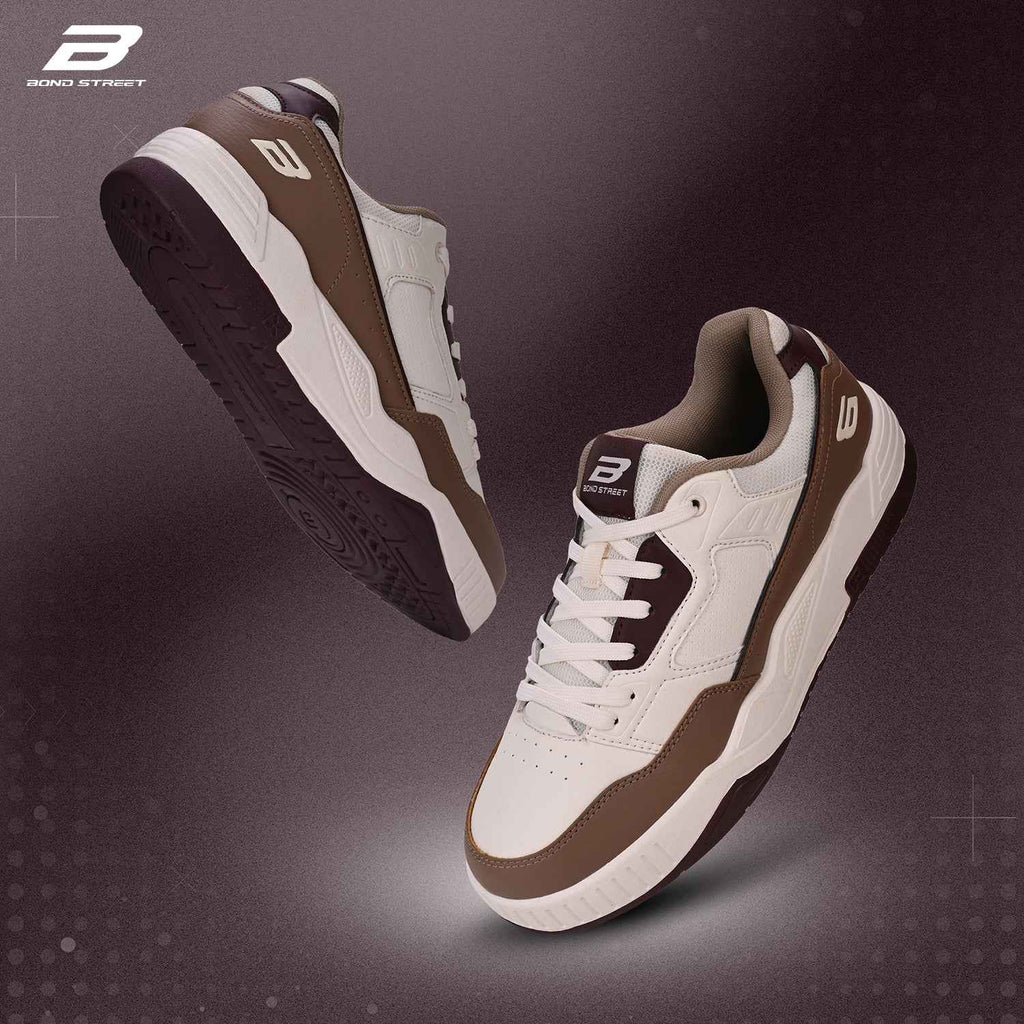 Men's White & Brown Casual Sneakers