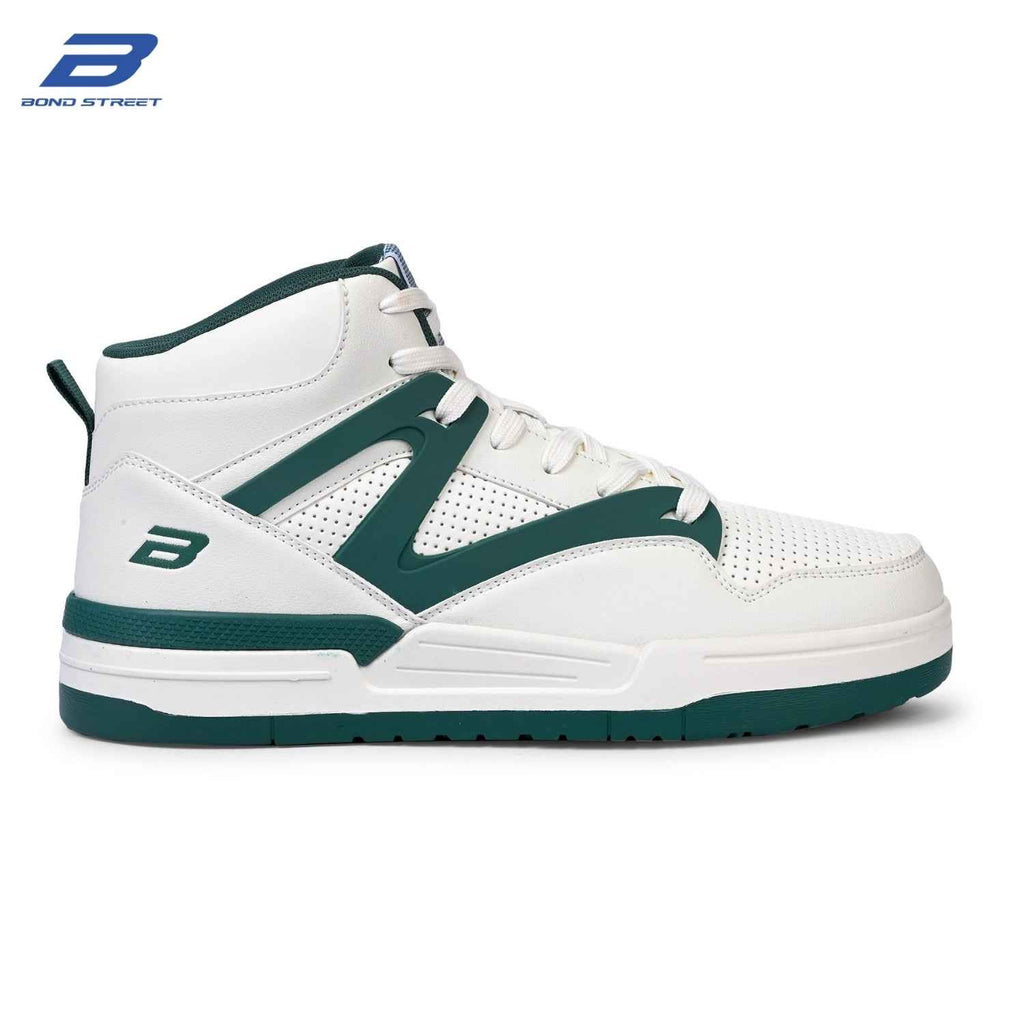 Men's White & Green PU Upper Casual Sneakers