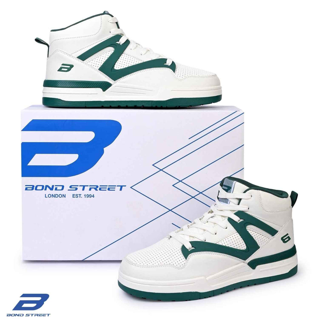Men's White & Green PU Upper Casual Sneakers