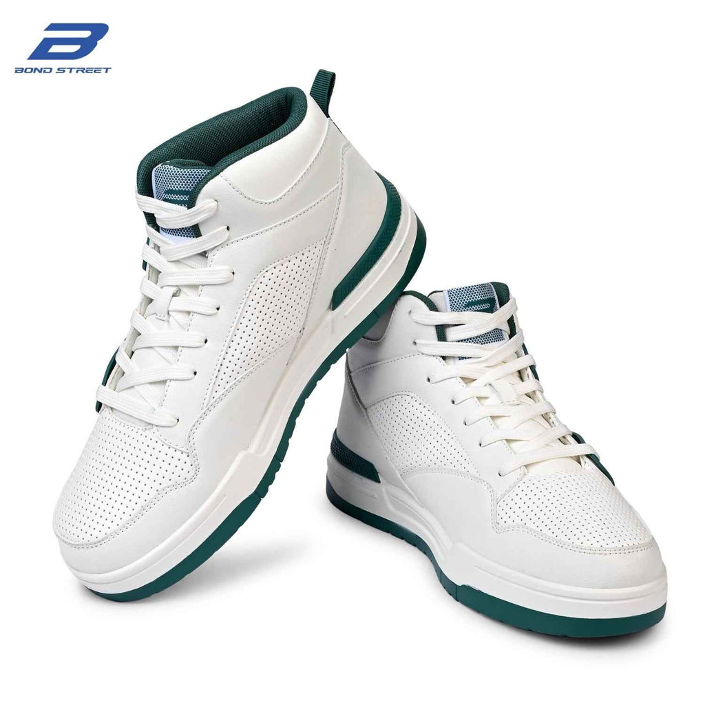 Men's White & Green PU Upper Casual Sneakers