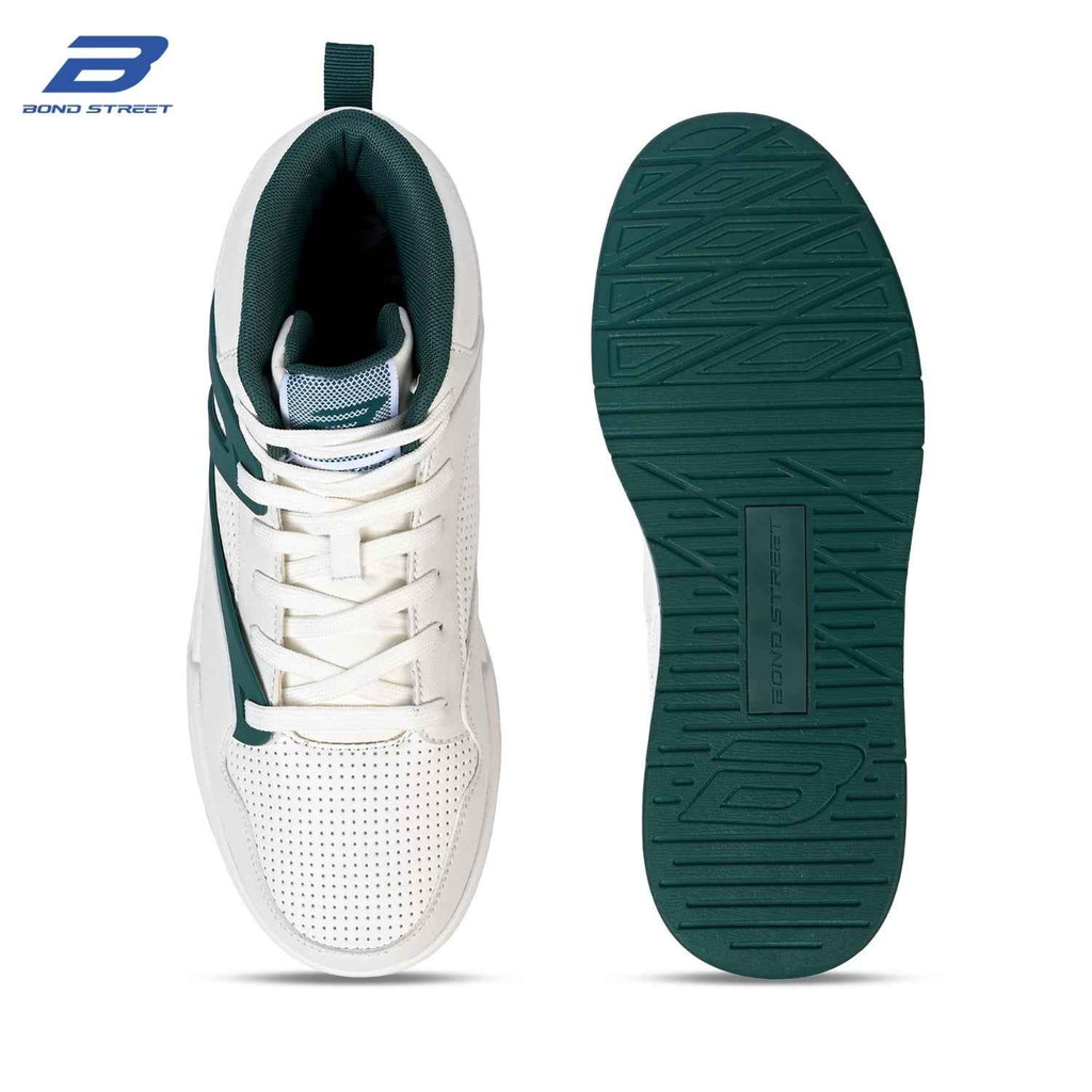 Men's White & Green PU Upper Casual Sneakers