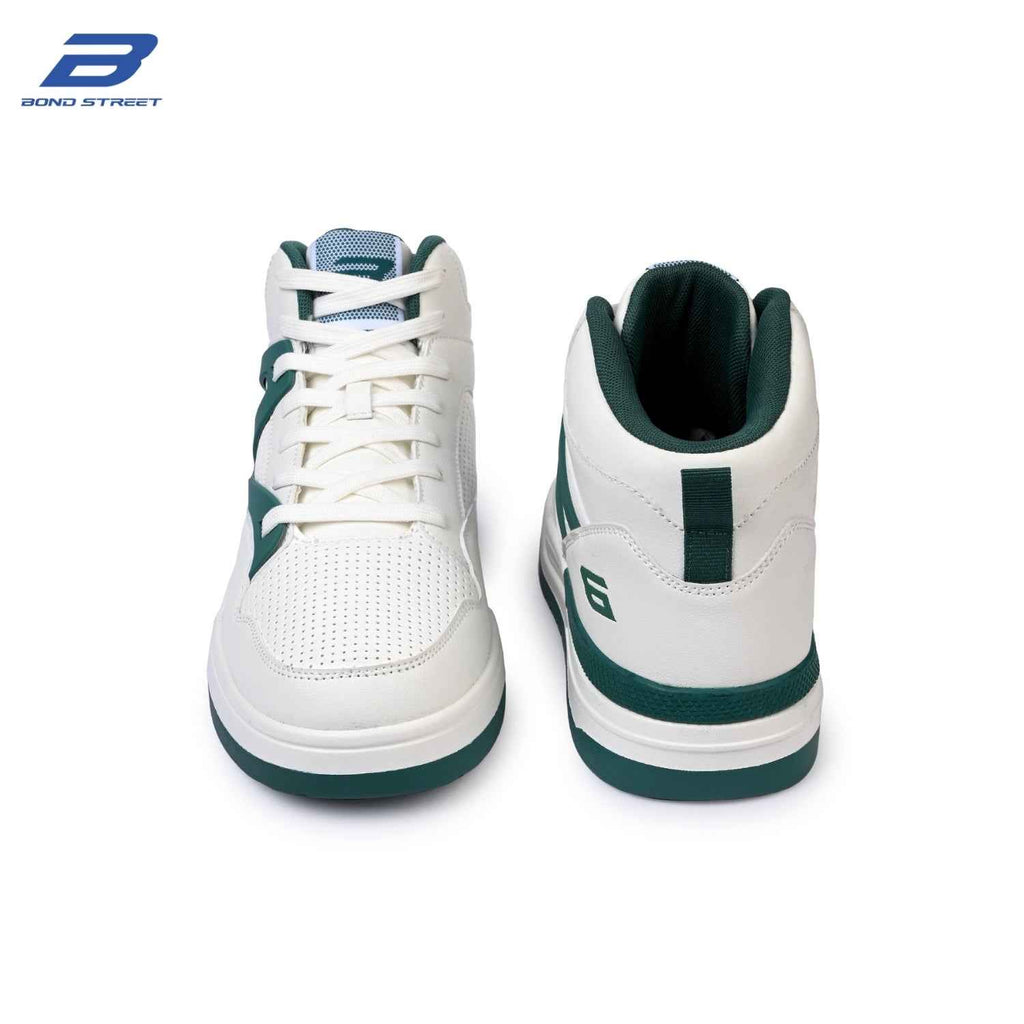 Men's White & Green PU Upper Casual Sneakers