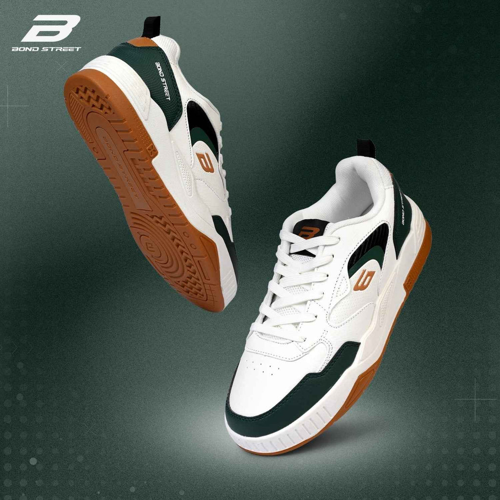 Men's White & Olive Casual Sneakers